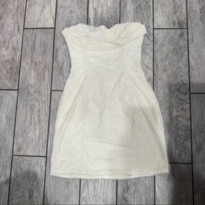 Oh Polly Embellished Strapless Cowl Neck Mini Dress in White